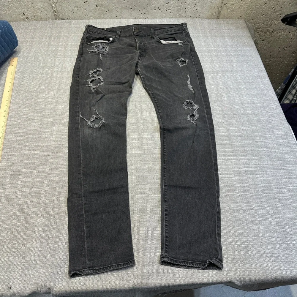 True Religion Rocco Relaxed Skinny Jeans Mens 40x33 Distressed Gray  Made in USA